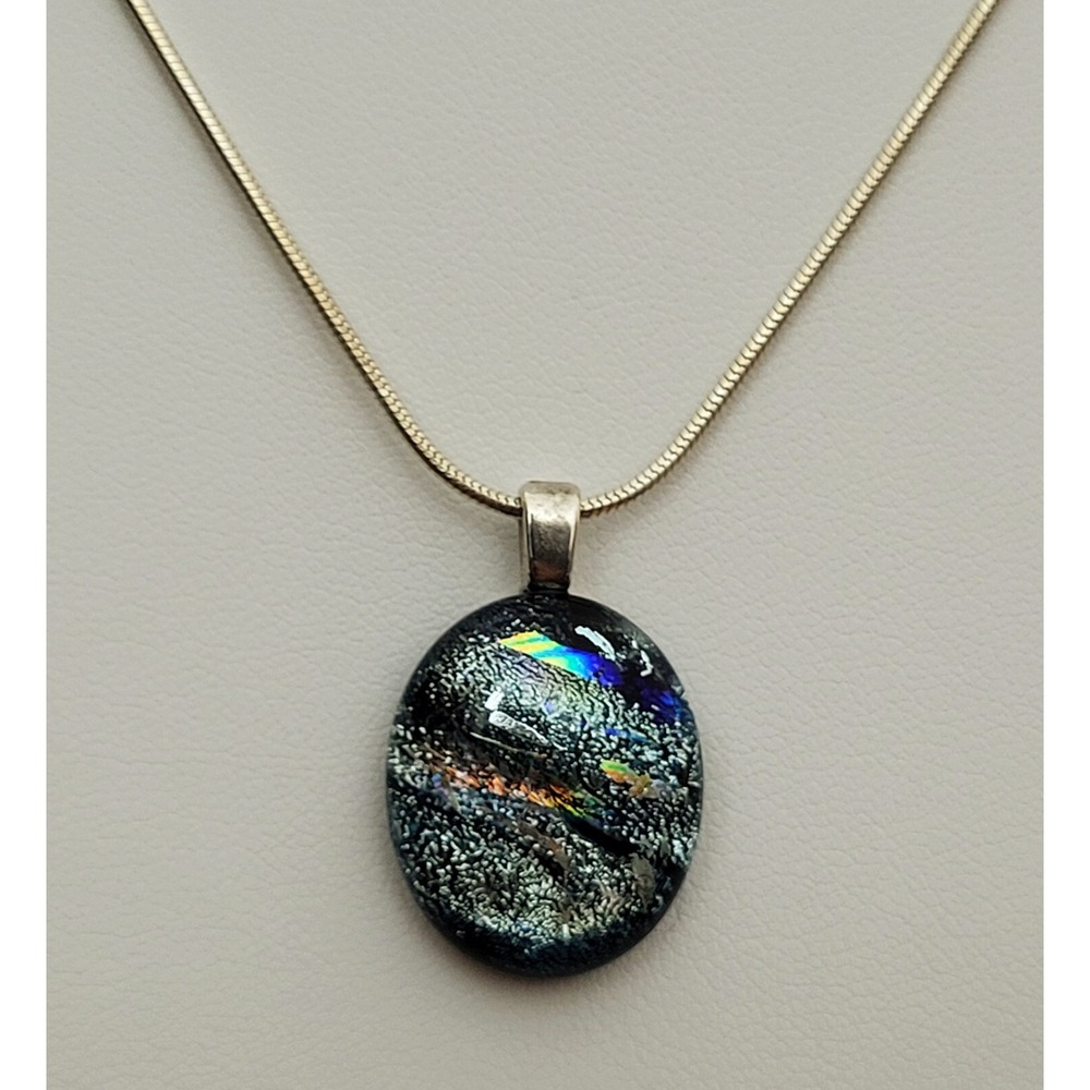 Italy 925 Sterling Silver Rope Necklace w/ Dangling Purple‎ Galaxy Pendant 8.84g